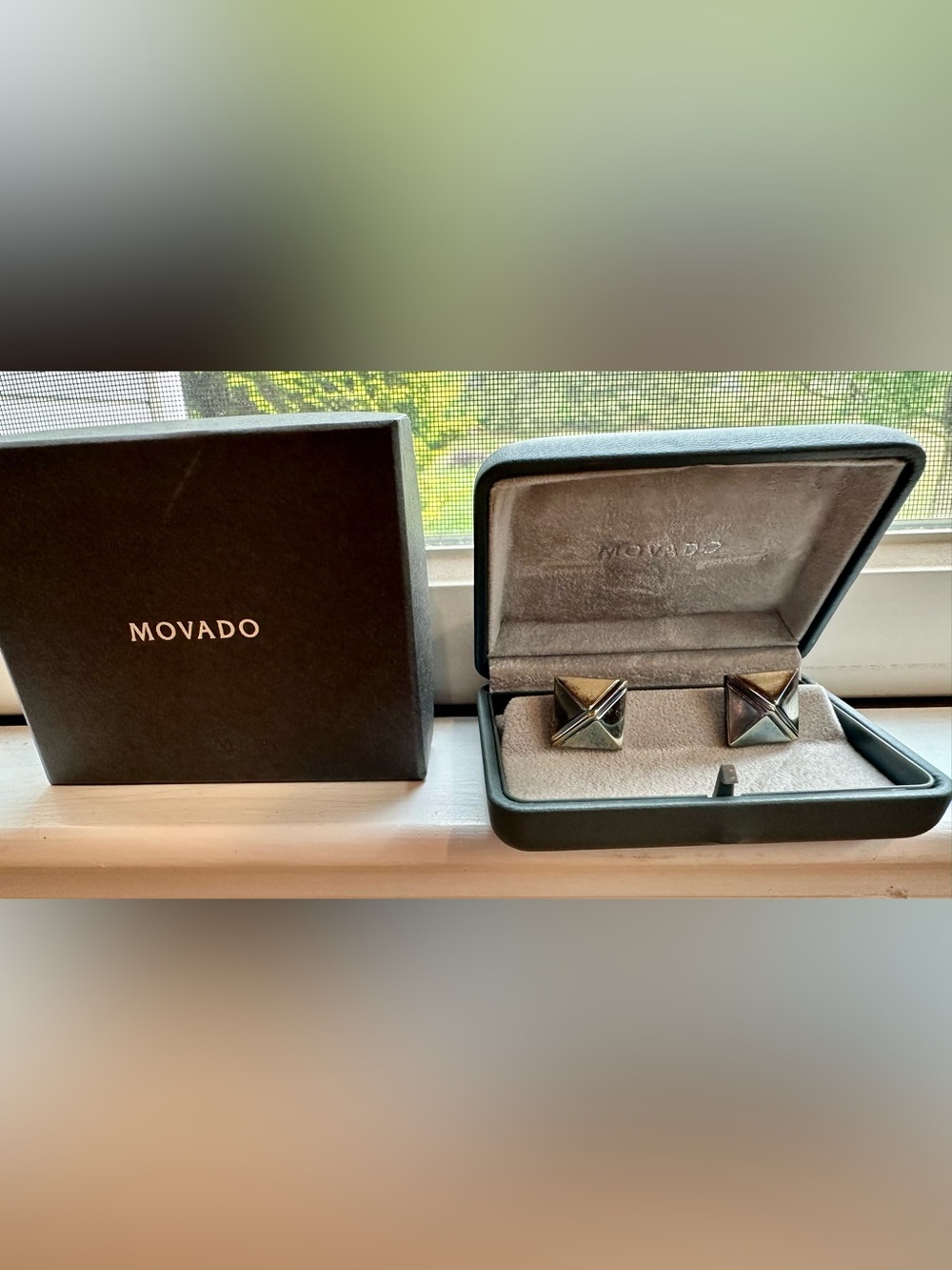 Movado Men's Silver Pyramid Cufflinks